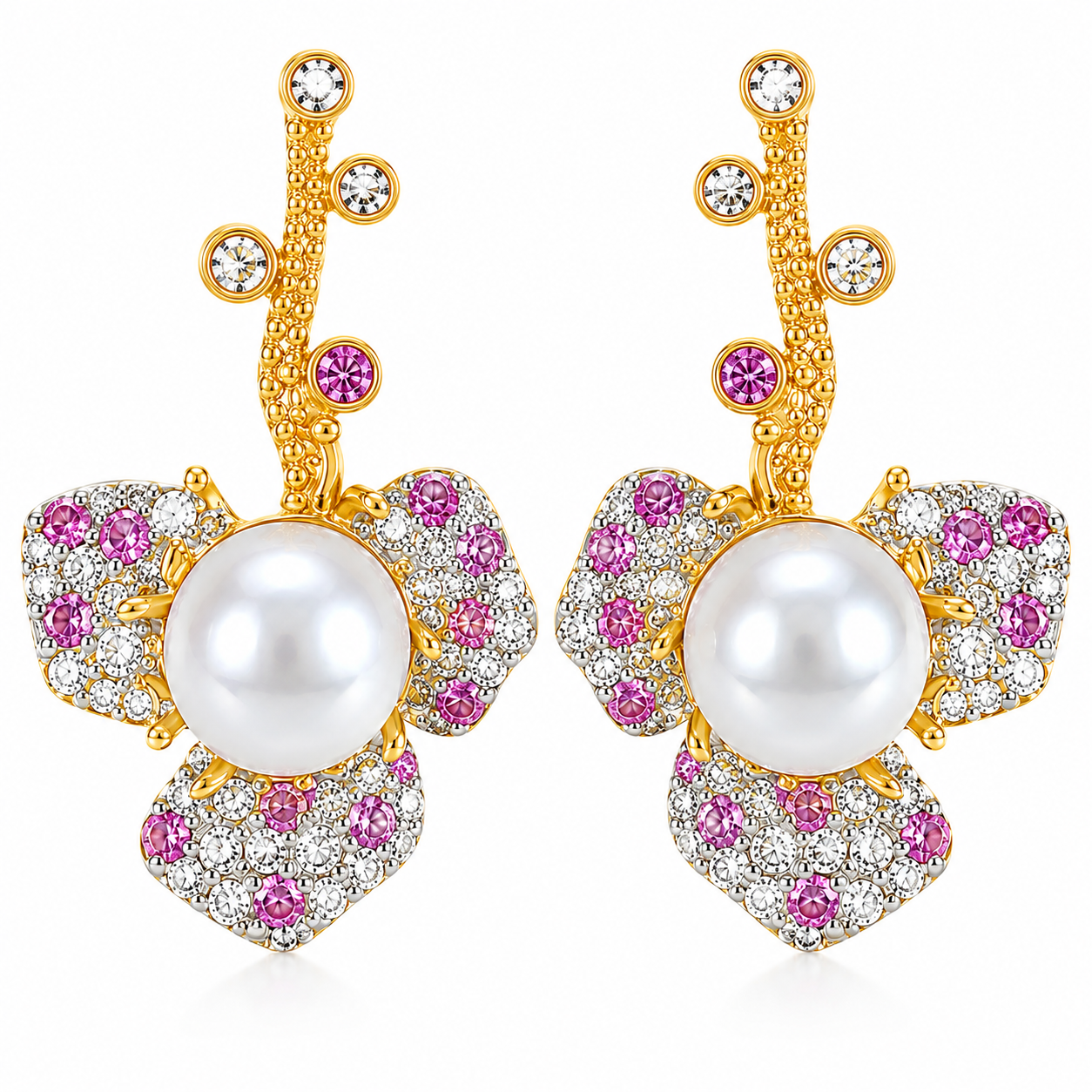 Textured gold pearl drop earrings